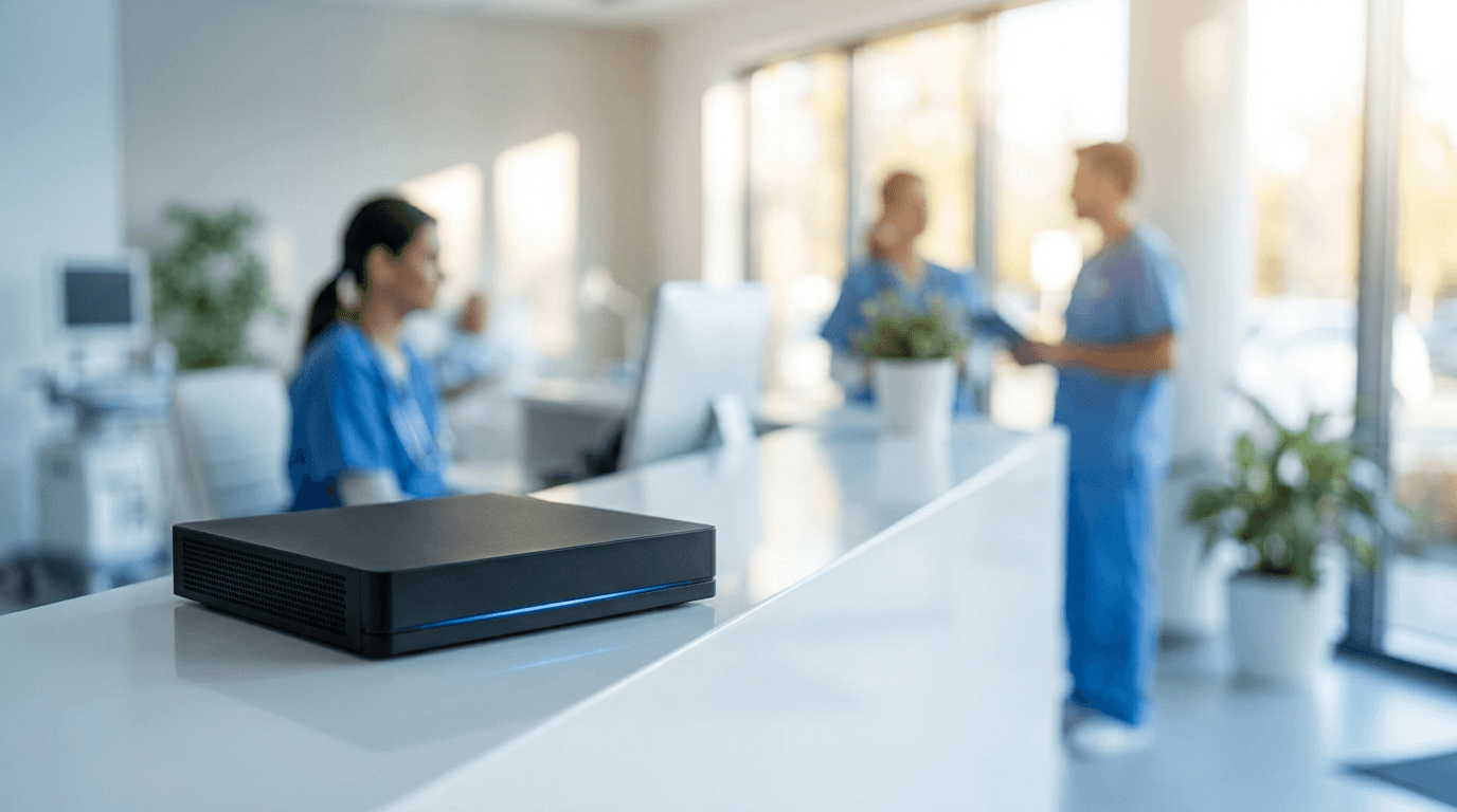 LocalAIBox at work on a medical office desk